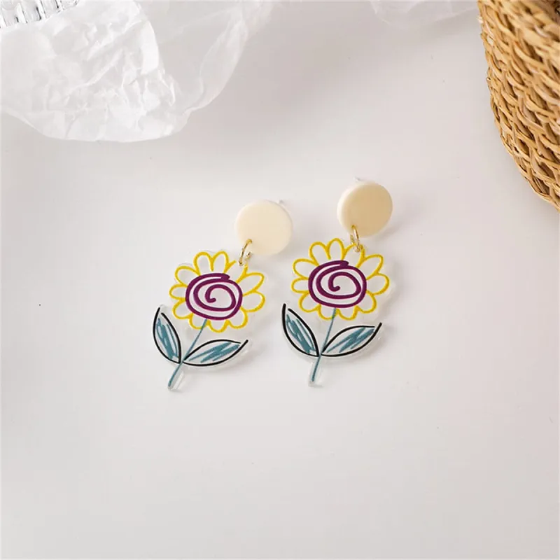 Yellow & Purple Acrylic & Enamel Flower Drop Earrings made by Zulily