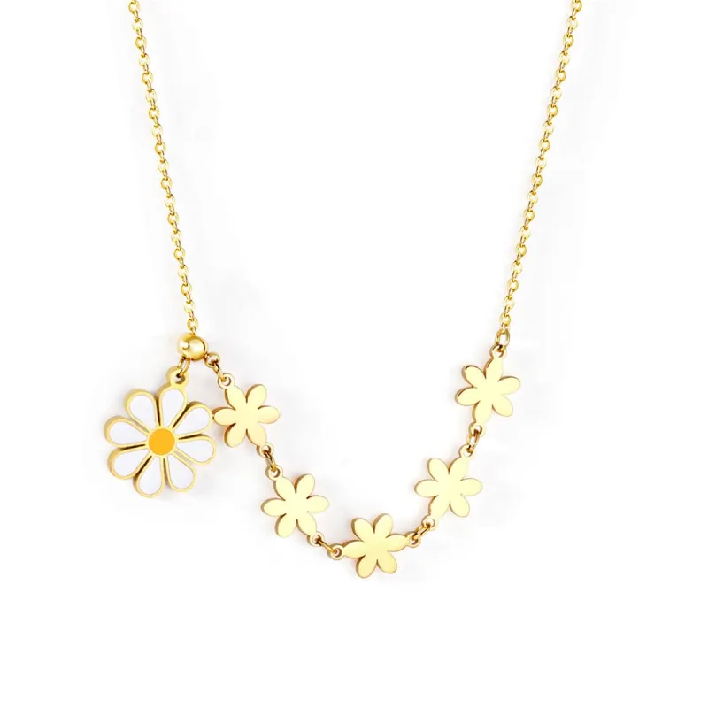 Yellow Enamel & Goldtone Linked Flower Pendant Necklace made by Zulily
