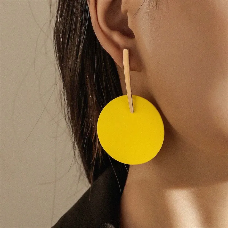 Yellow Acrylic & Goldtone Round Drop Earrings made by Zulily