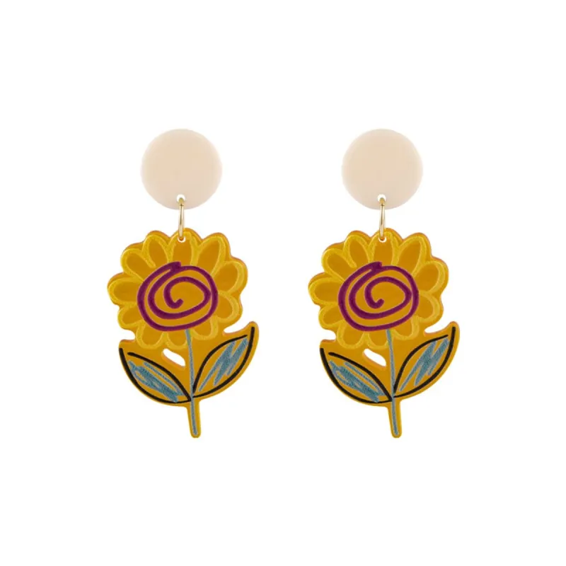 Yellow Acrylic & Enamel Flower Drop Earrings made by Zulily