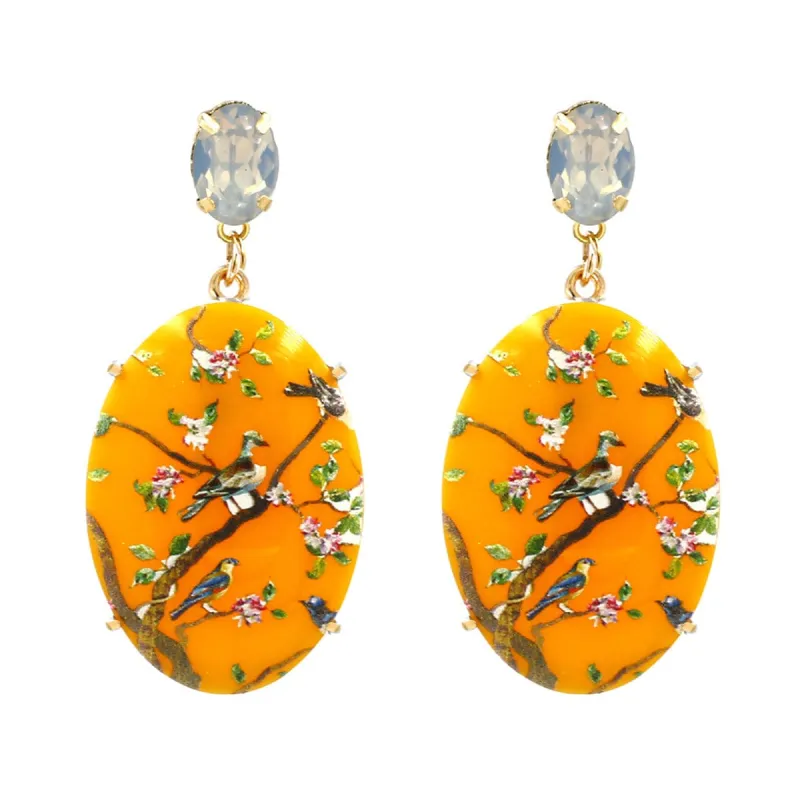 Yellow Crystal & Goldtone Bird Branch Oval Drop Earrings made by Zulily