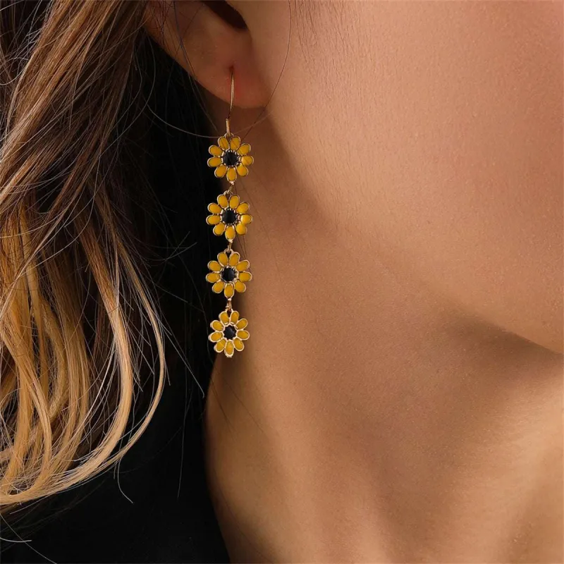 Yellow Enamel & Goldtone Linked Mums Drop Earring made by Zulily