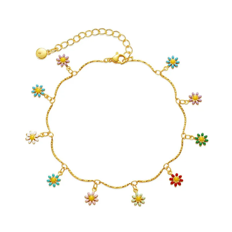 Yellow Enamel & Goldtone Multicolor Daisy Charm Anklet made by Zulily