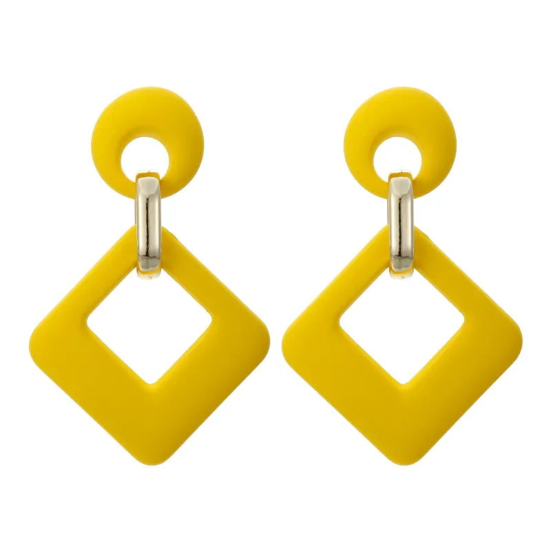 Yellow Enamel & Goldtone Open Rhombus Drop Earrings made by Zulily