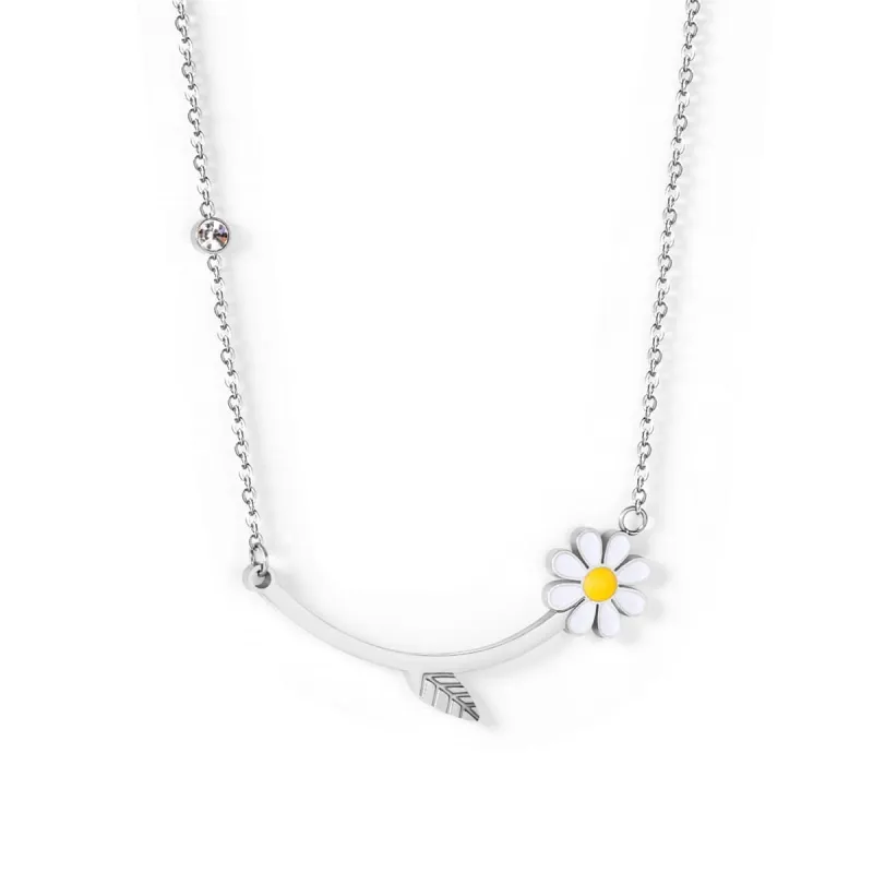 Yellow Enamel & Silvertone Cubic Zirconia-Accent Mum Bar Necklace made by Zulily