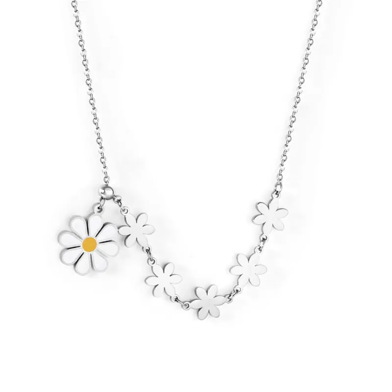Yellow Enamel & Silvertone Linked Flower Pendant Necklace made by Zulily