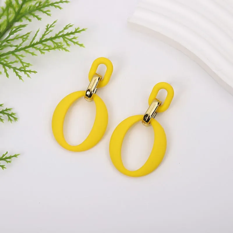 Yellow Enamel & Goldtone Openwork Oval Drop Earrings made by Zulily
