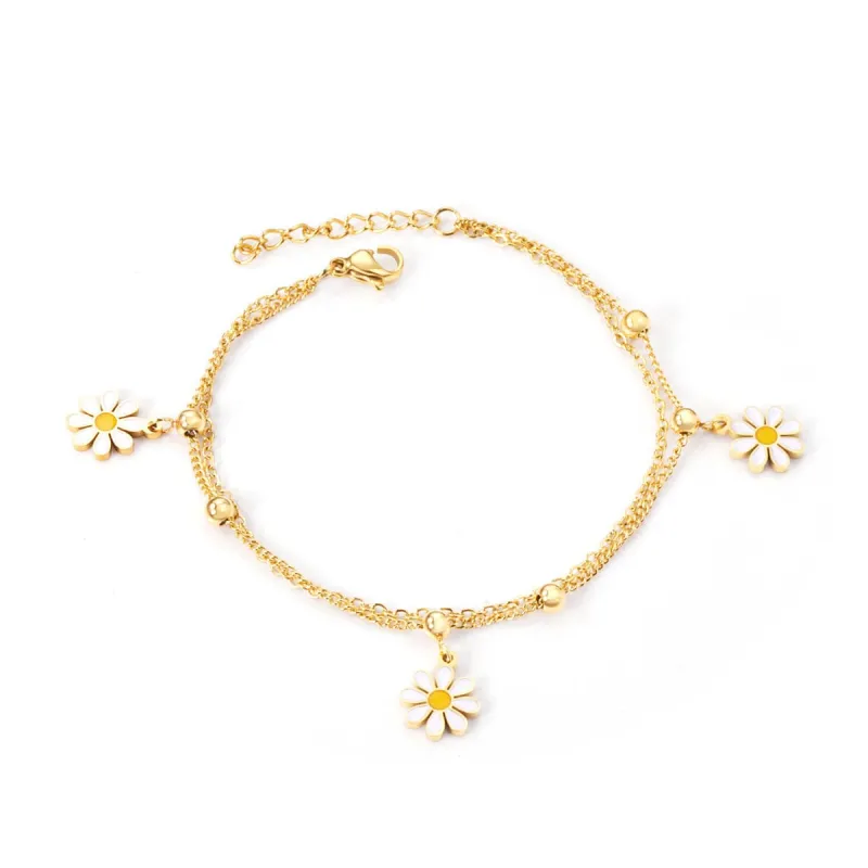 Yellow Enamel & Goldtone Daisy Station Bracelet made by Zulily