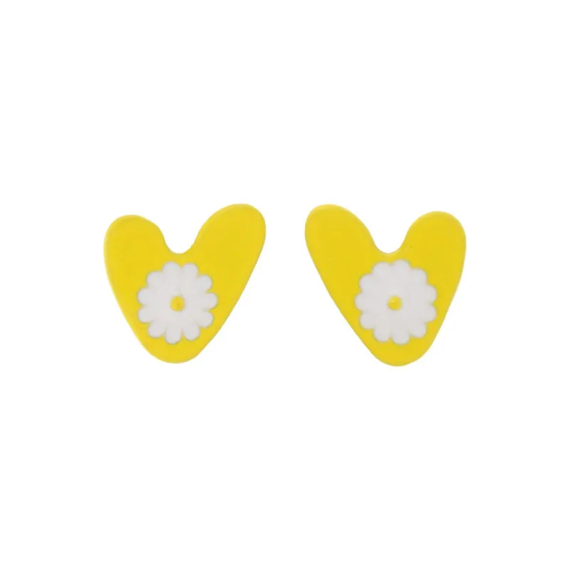 Yellow Enamel & Silvertone Heart Daisy Stud Earrings made by Zulily