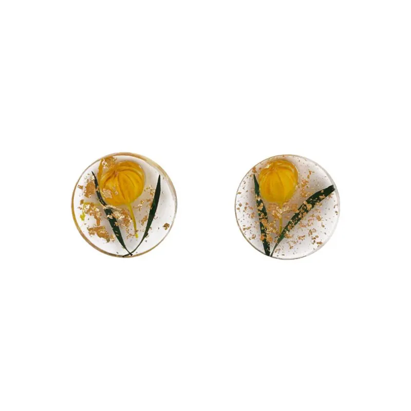 Yellow Flower & Silvertone Stud Earrings made by Zulily