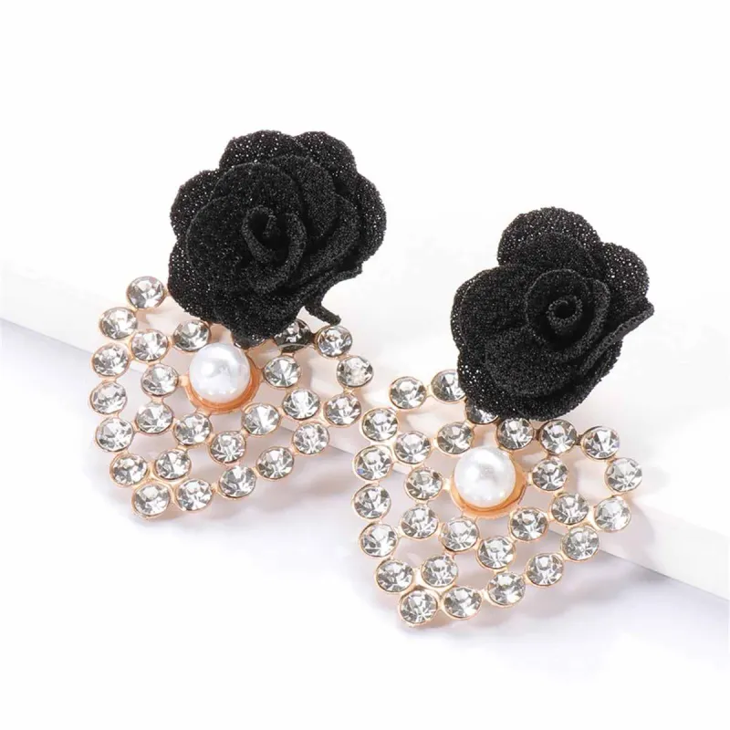 Black Lace & Cubic Zirconia Flower Drop Earrings made by Zulily