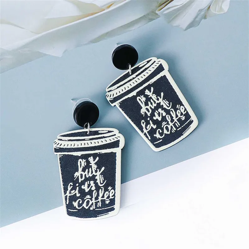 Black & Silvertone 'But First Coffee' Drop Earrings made by Zulily