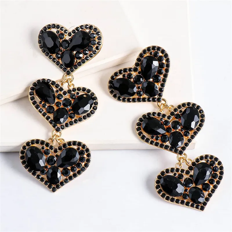Black Crystal & Cubic Zirconia Goldtone Heart Drop Earrings made by Zulily