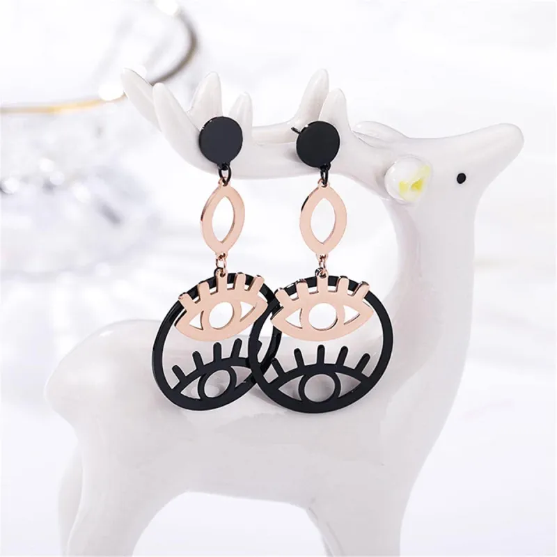 Black & Rose Goldtone Double Eyes Drop Earrings made by Zulily
