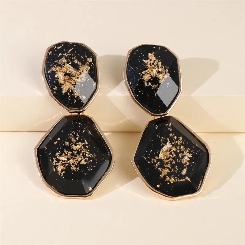 Black Resin & Goldtone Geometric Drop Earrings made by Zulily
