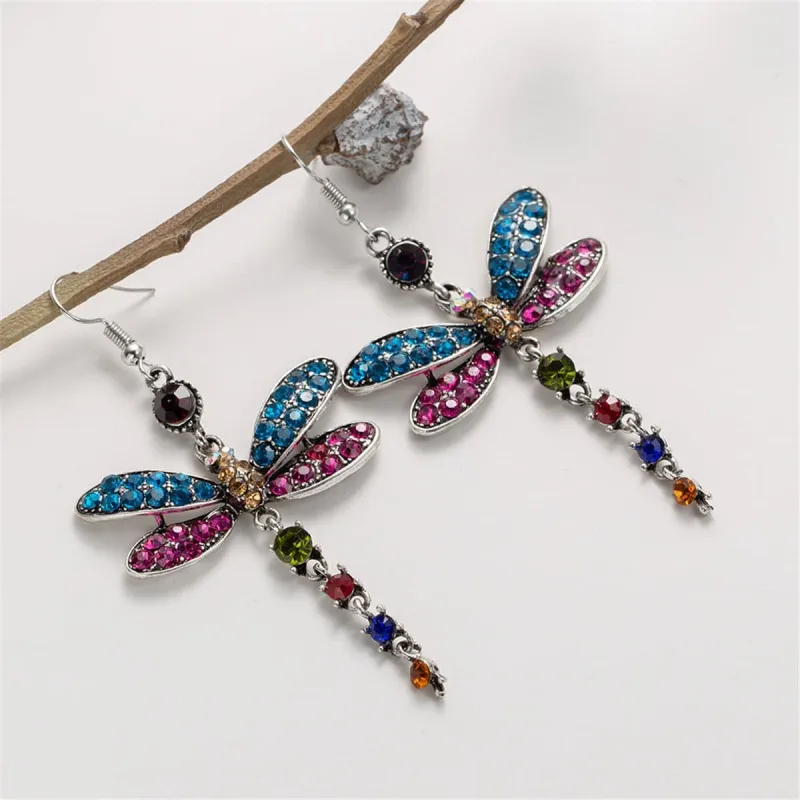 Blue & Pink Crystal & Silvertone Dragonfly Drop Earrings made by Zulily