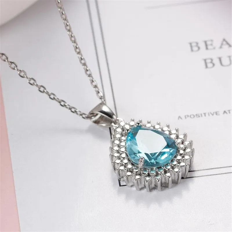 Blue Crystal & Silvertone Pear Pendant Necklace made by Zulily