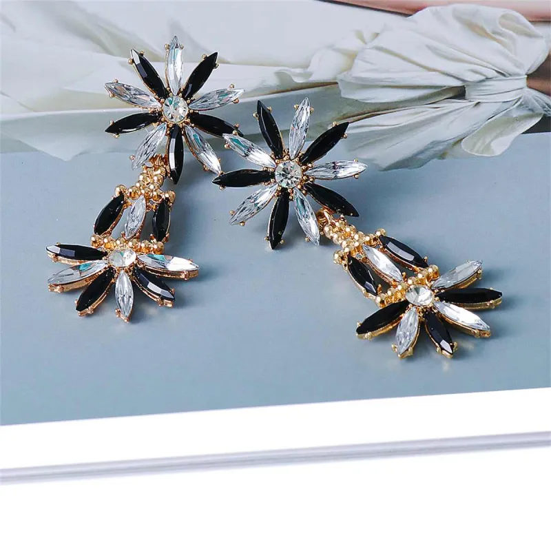 Black Crystal & Cubic Zirconia Stacked Floral Drop Earrings made by Zulily