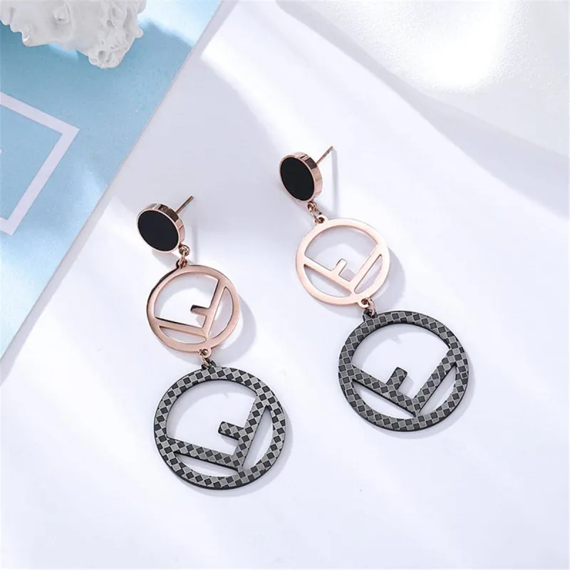 Black & Rose Goldtone 'F' Openwork Drop Earrings made by Zulily