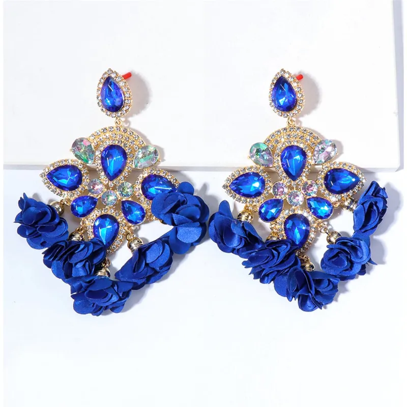 Blue Crystal & Cubic Zirconia Silk Goldtone Floral Tassel Drop Earrings made by Zulily
