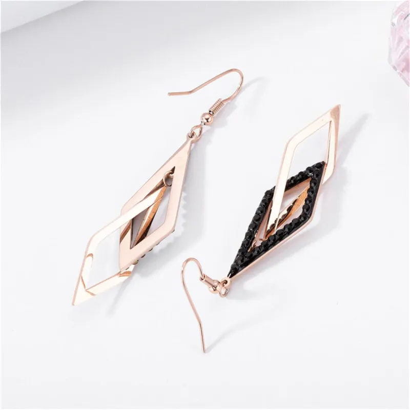 Black & Rose Goldtone Crossing Rhombus Drop Earrings made by Zulily