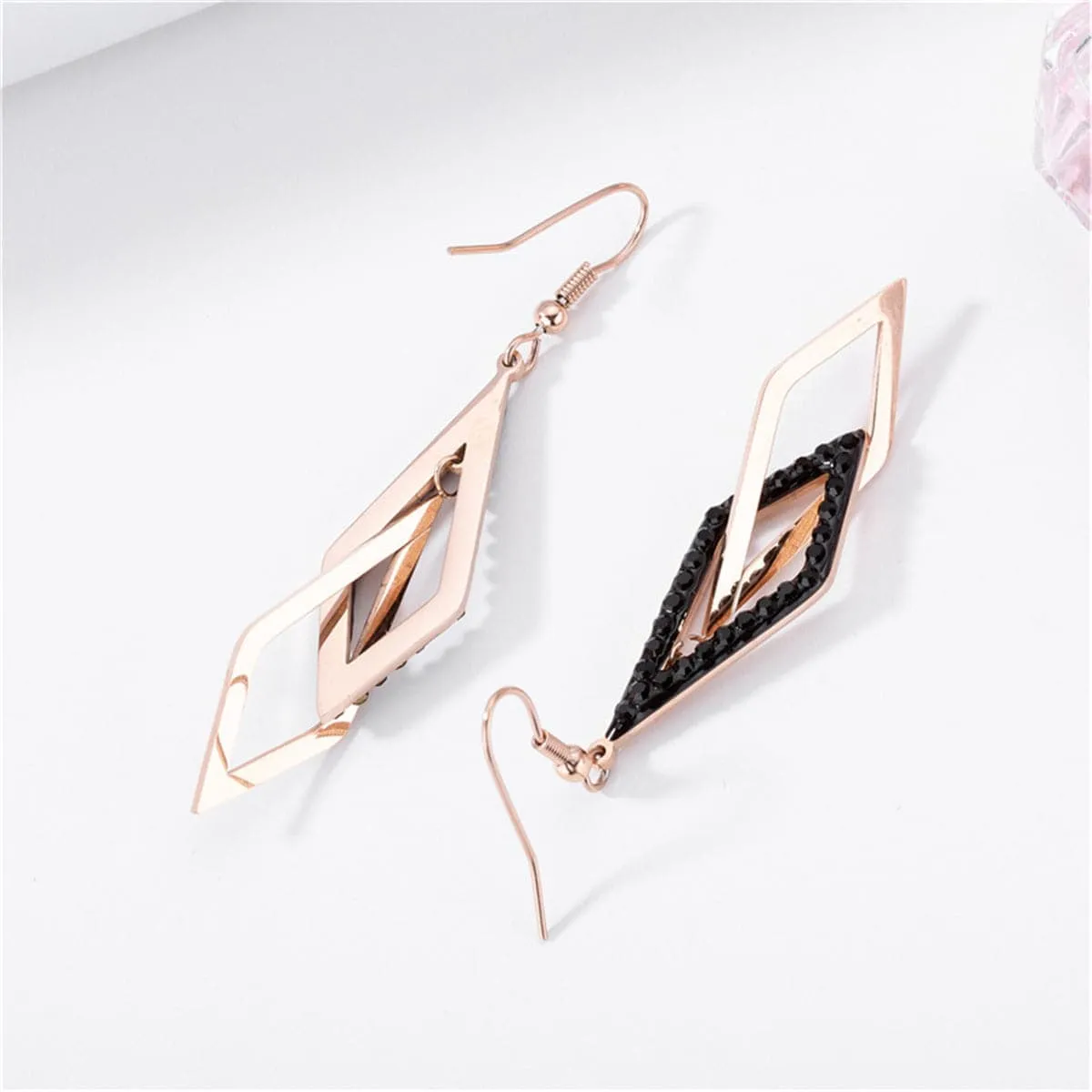 Black & Rose Goldtone Crossing Rhombus Drop Earrings sold by Zulily