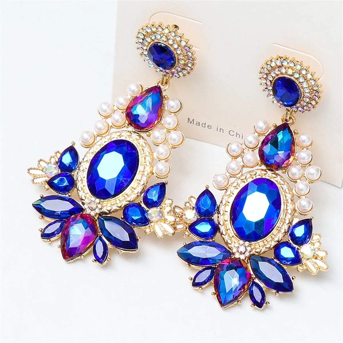 Blue Crystal & Cubic Zirconia Pearl Goldtone Botany Drop Earrings sold by Zulily