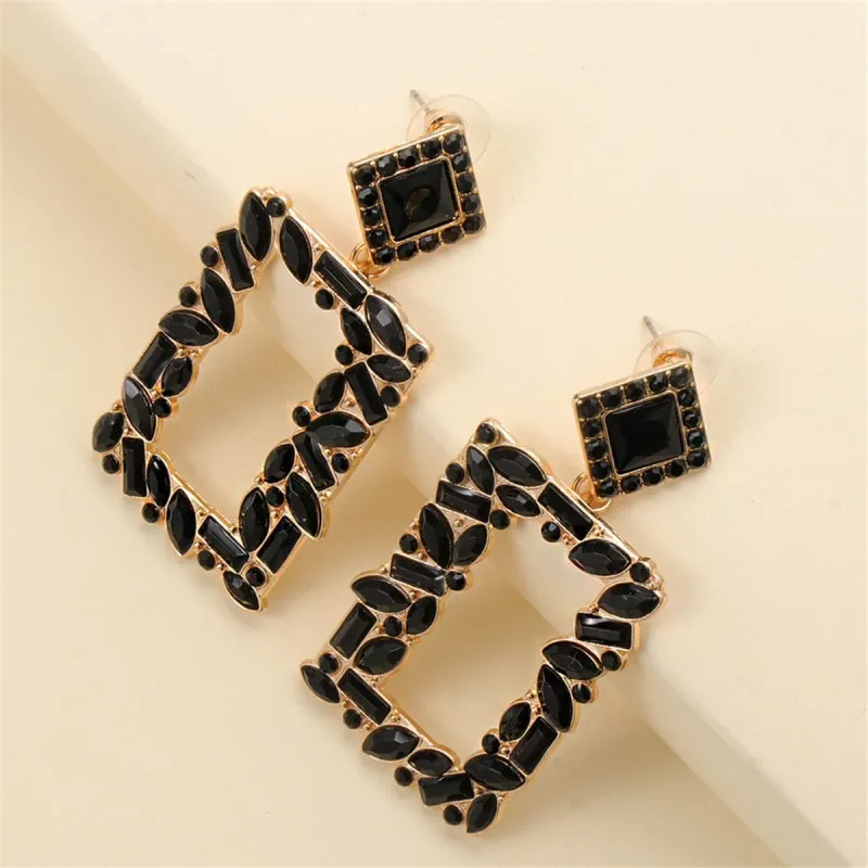 Black Crystal & Goldtone Open-Rectangle Drop Earrings made by Zulily