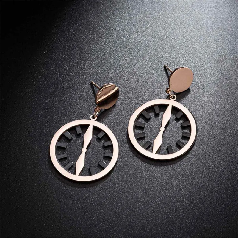 Black & Rose Goldtone Clock Drop Earrings made by Zulily