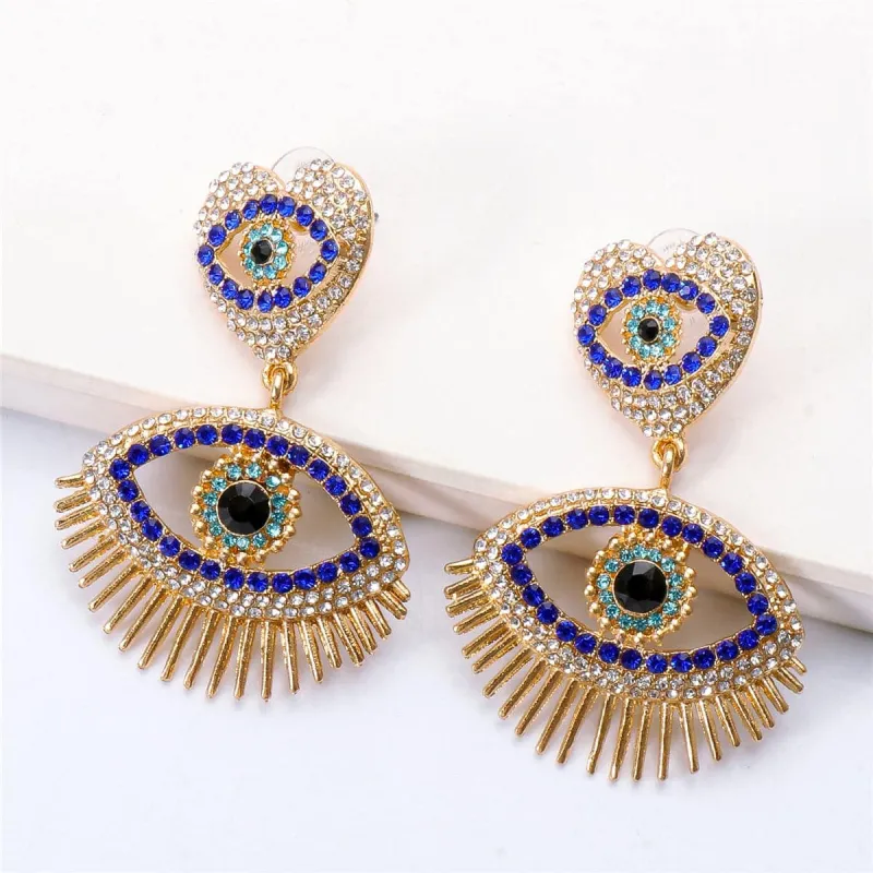 Blue Cubic Zirconia & Goldtone Evil Eye Drop Earrings made by Zulily