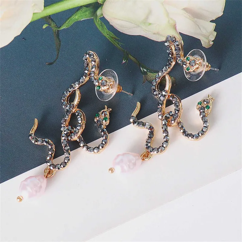Black Cubic Zirconia & Pearl Goldtone Double Snake Drop Earrings made by Zulily