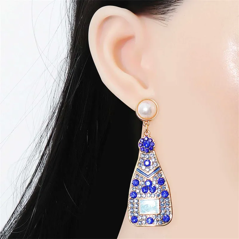 Blue Cubic Zirconia & Pearl Goldtone Sparkling Champagne Drop Earrings made by Zulily