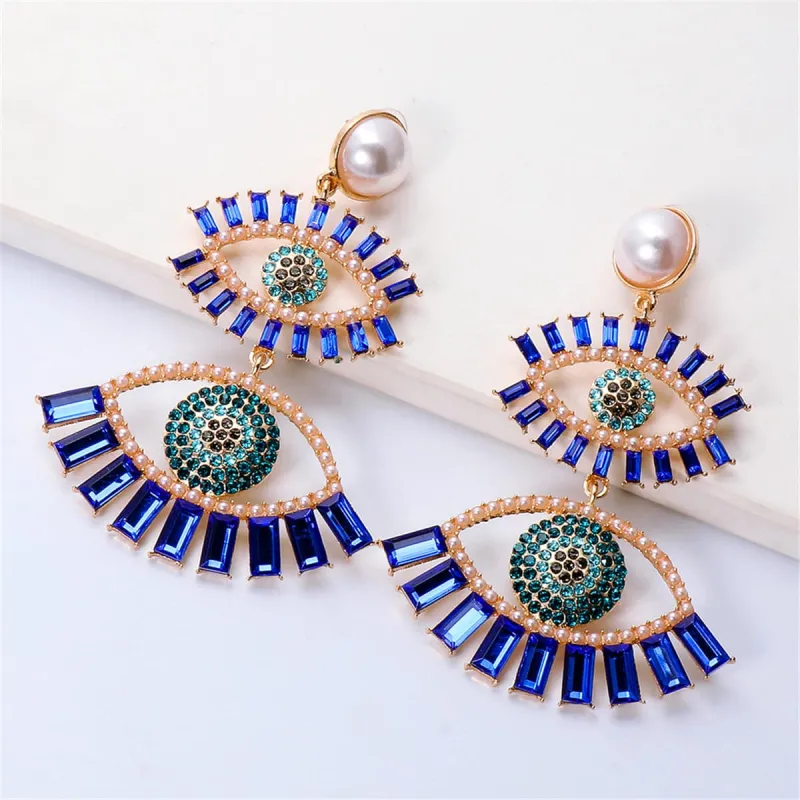 Blue Crystal & Cubic Zirconia Evil Eye Drop Earrings made by Zulily