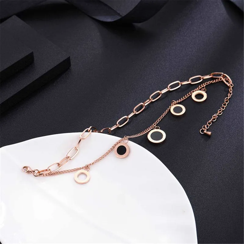 Black & Rose Goldtone Roman Numeral Station Bracelet made by Zulily
