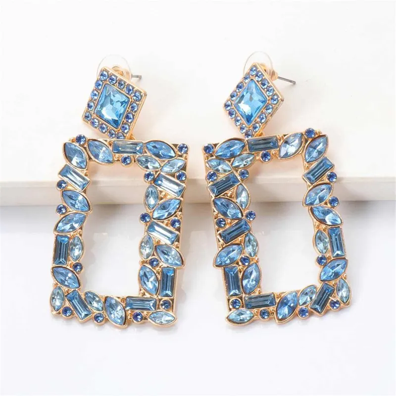 Blue Crystal & Cubic Zirconia Goldtone Open Rectangle Drop Earrings made by Zulily
