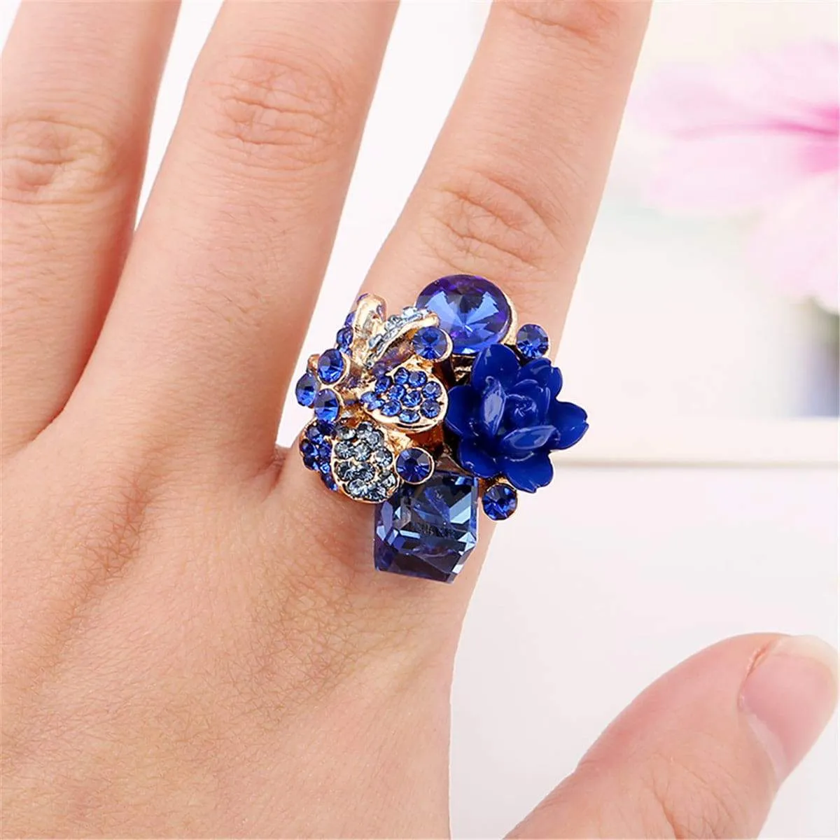 Blue Crystal & Cubic Zirconia Group Flower Ring sold by Zulily