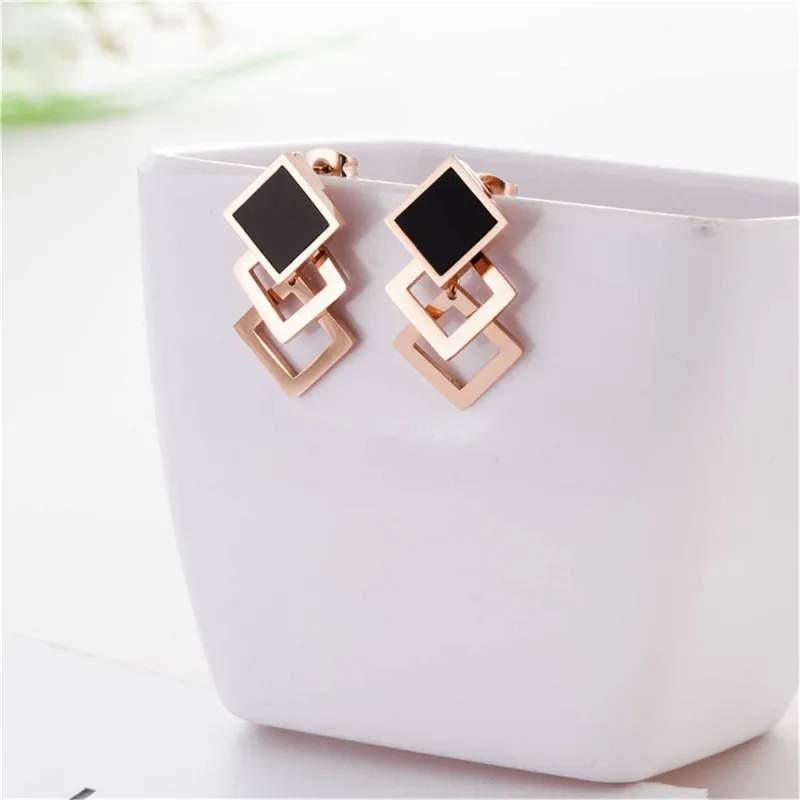 Black & Rose Goldtone Overlapping Rhombus Stud Earrings made by Zulily