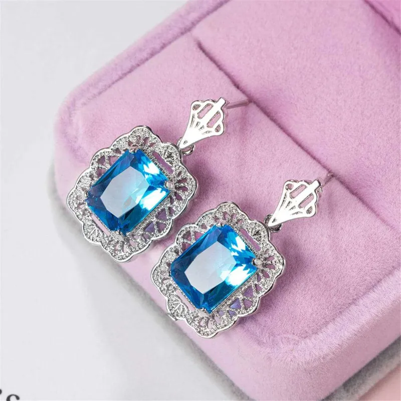 Blue Crystal & Silvertone Floral Radiant-Cut Drop Earrings made by Zulily