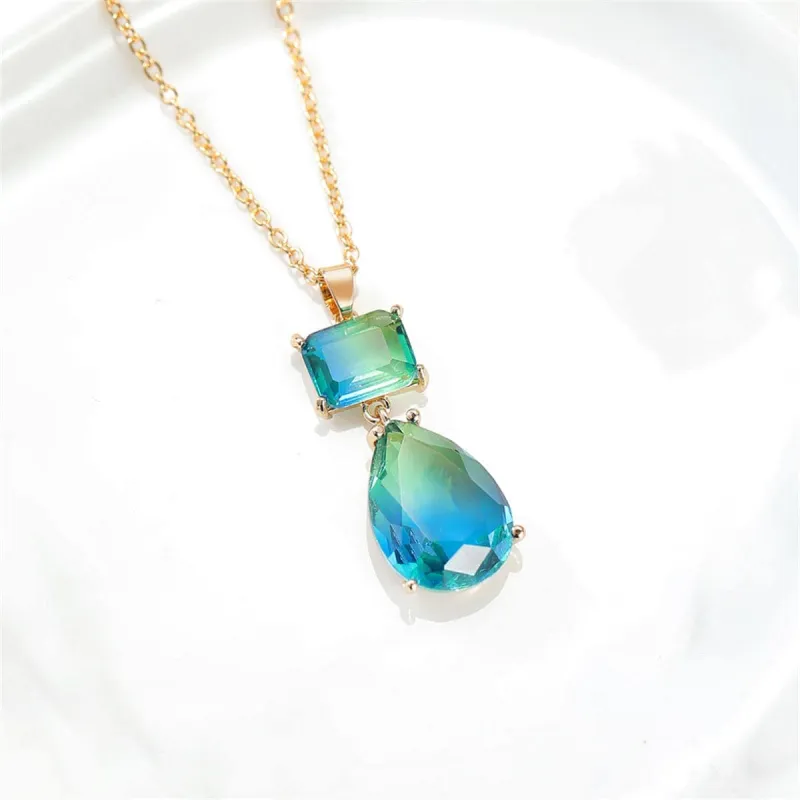 Blue Crystal & Goldtone Stack Teardrop Pendant Necklace made by Zulily