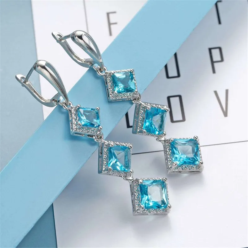 Blue Crystal & Silvertone Princess-Cut Stacked Drop Earrings made by Zulily