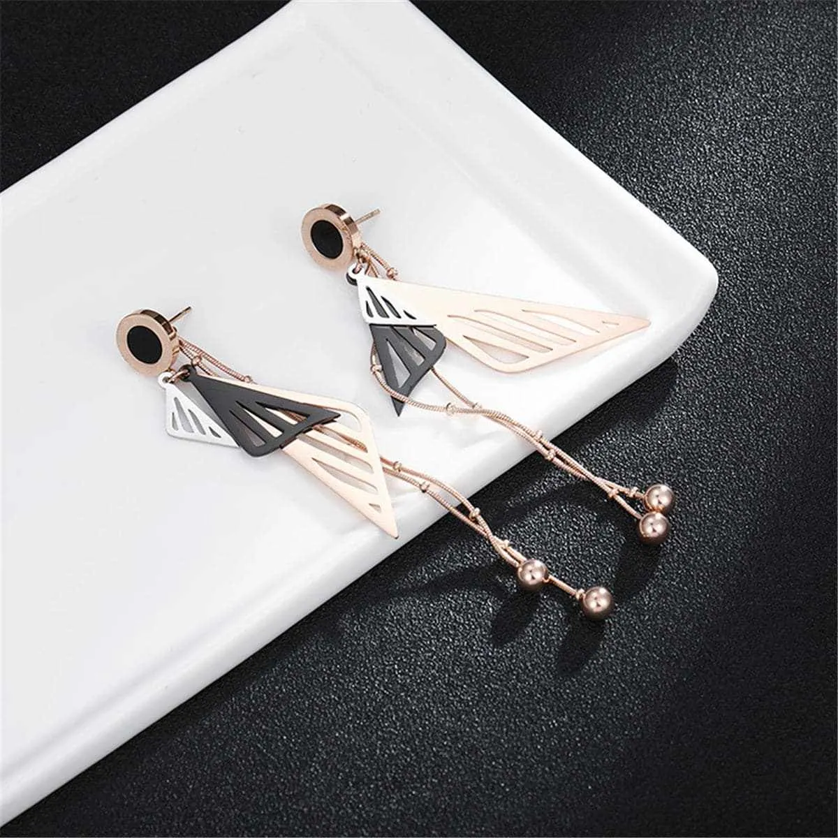 Black & Rose Goldtone Fan Tassel Drop Earrings sold by Zulily