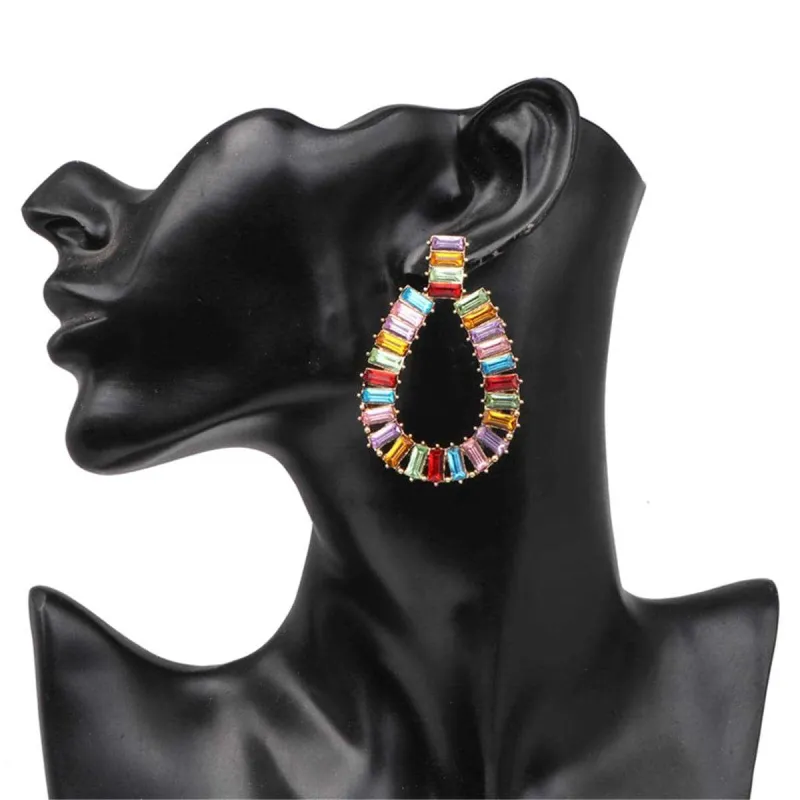 Blue & Pink Crystal & Goldtone Open Oval Drop Earrings made by Zulily