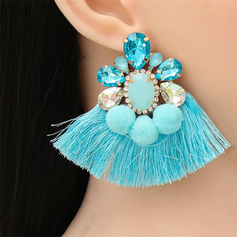 Blue Crystal & Polyster Goldtone Tassel Drop Earrings made by Zulily