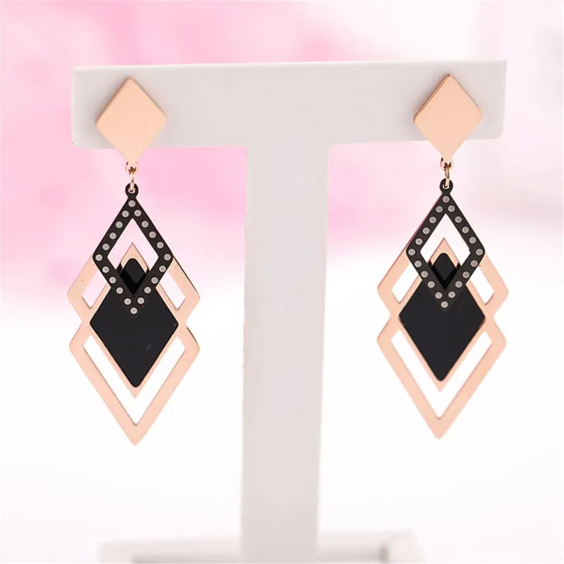 Black Acrylic & Rose Goldtone Rhombus-Cut Drop Earrings made by Zulily