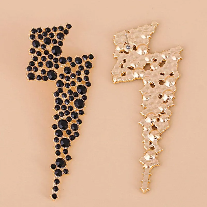 Black Cubic Zirconia & Goldtone Lightning Stud Earrings made by Zulily