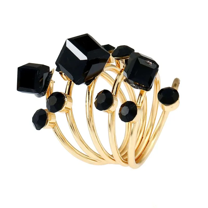 Black Crystal & Cubic Zirconia Adjustable Stacking Flower Ring made by Zulily