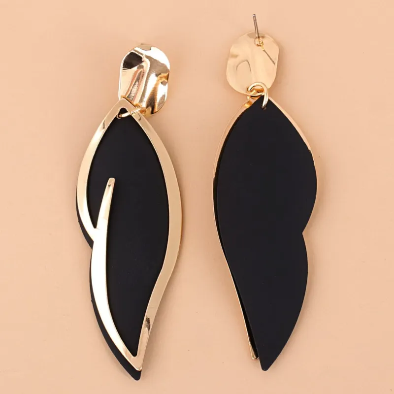 Black Enamel & Goldtone Leaf Drop Earrings made by Zulily