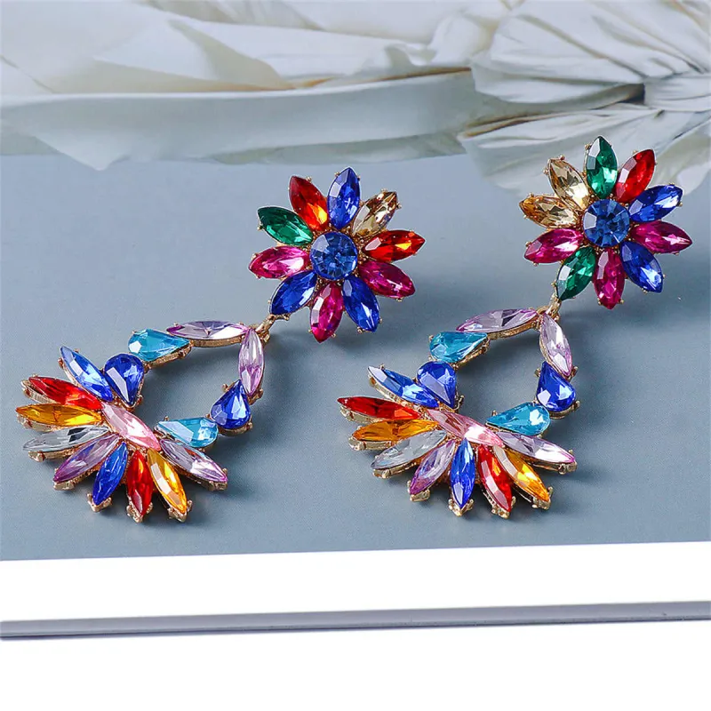 Blue Crystal & Goldtone Flower Drop Earrings made by Zulily