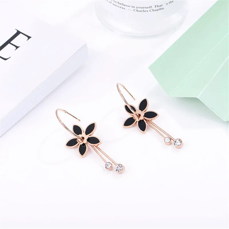 Black Cubic Zirconia & Rose Goldtone Flower Drop Earrings made by Zulily