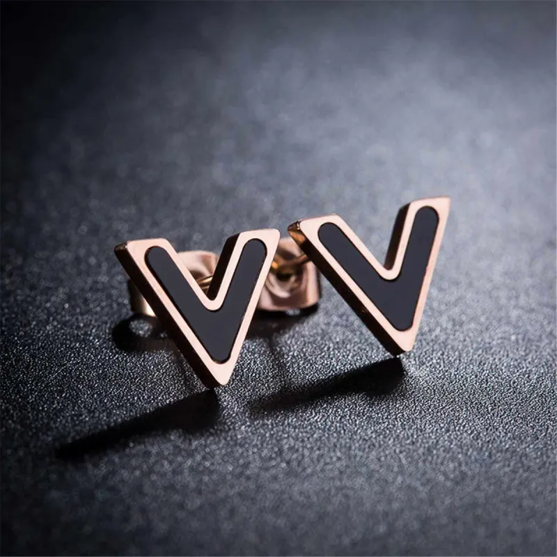 Black & Rose Goldtone V Stud Earrings made by Zulily